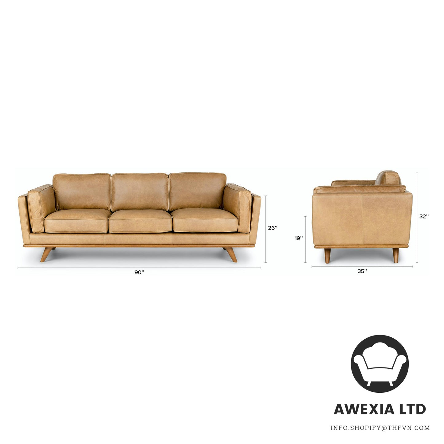 Leather Right Sectional - Charme Tan