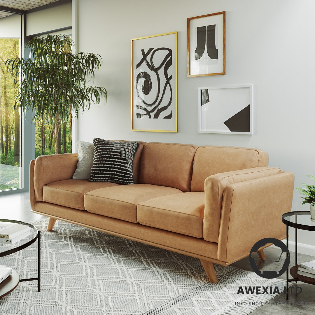 Leather Right Sectional - Charme Tan