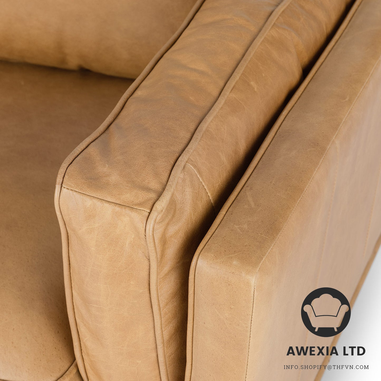 Leather Right Sectional - Charme Tan